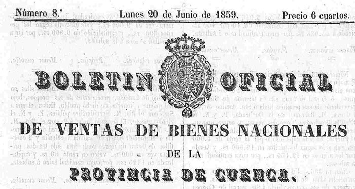 Imagen 1: Boletín de la desamortización de Madoz en Cuenca