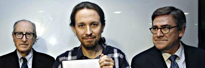 Pablo Iglesias junto a Juan Torres y Vicenç Navarro