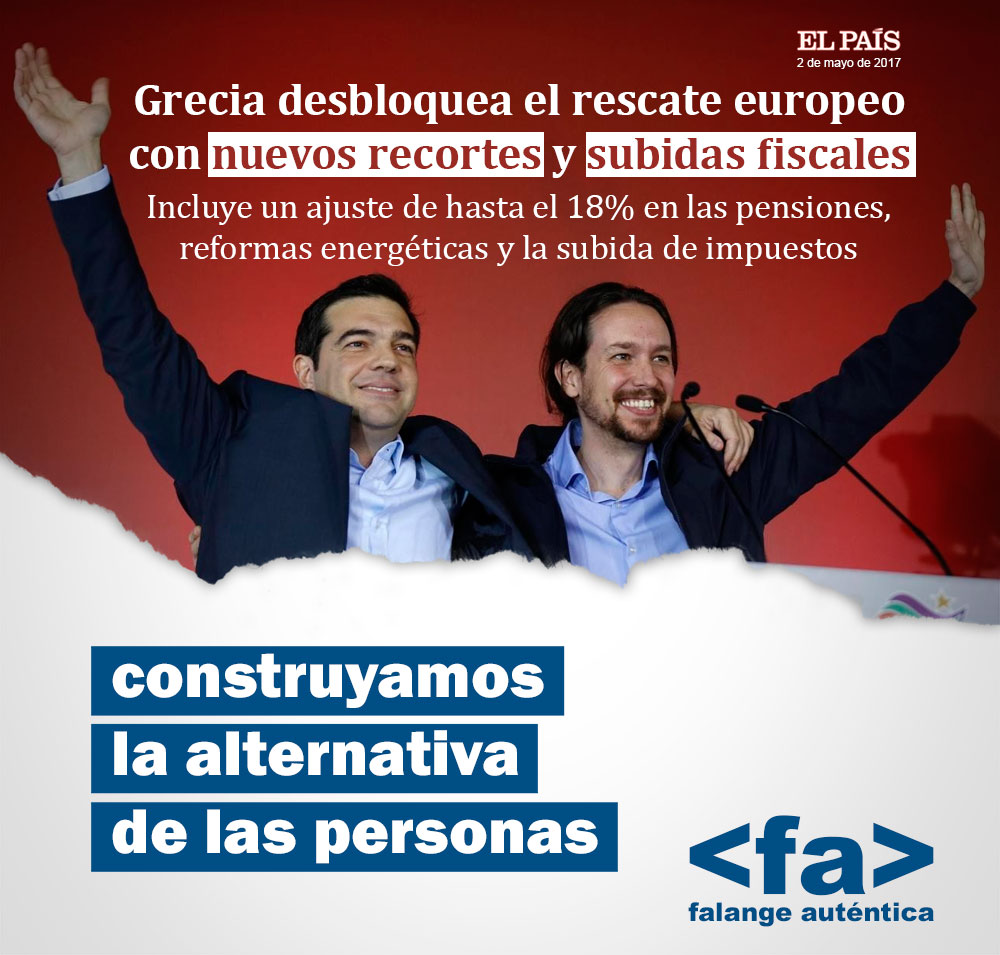 Pablo Iglesias con Tsiripas en un acto de Syriza (Campaña de FA en mayo de 2017)
